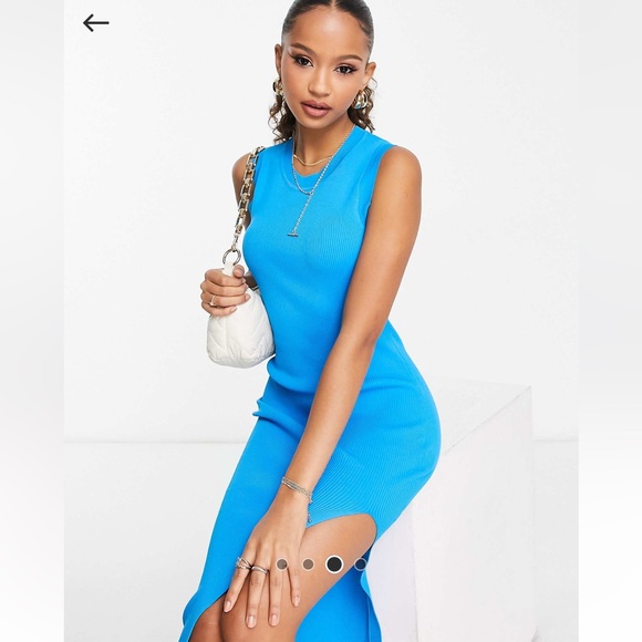 ASOS (Urban Revivo) Sleeveless Knit Midi Dress with Slit in Blue - Picture 4 of 6